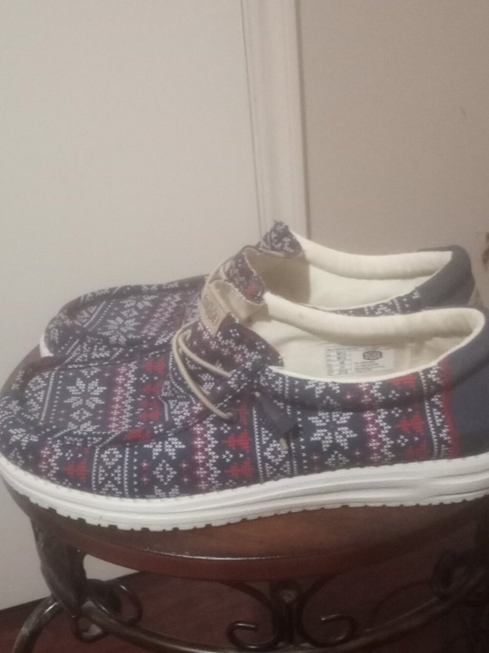 Men's Hey Dude Wally Winter Sweater Fair Isle Slip-On Shoes Navy US 12 EU 46 - Picture 9 of 13